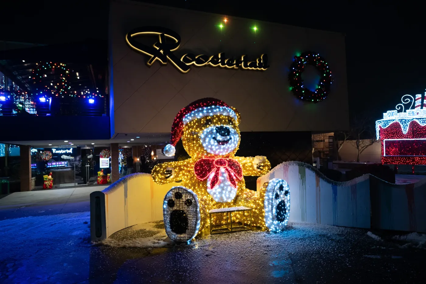 The giant glowing teddy bear