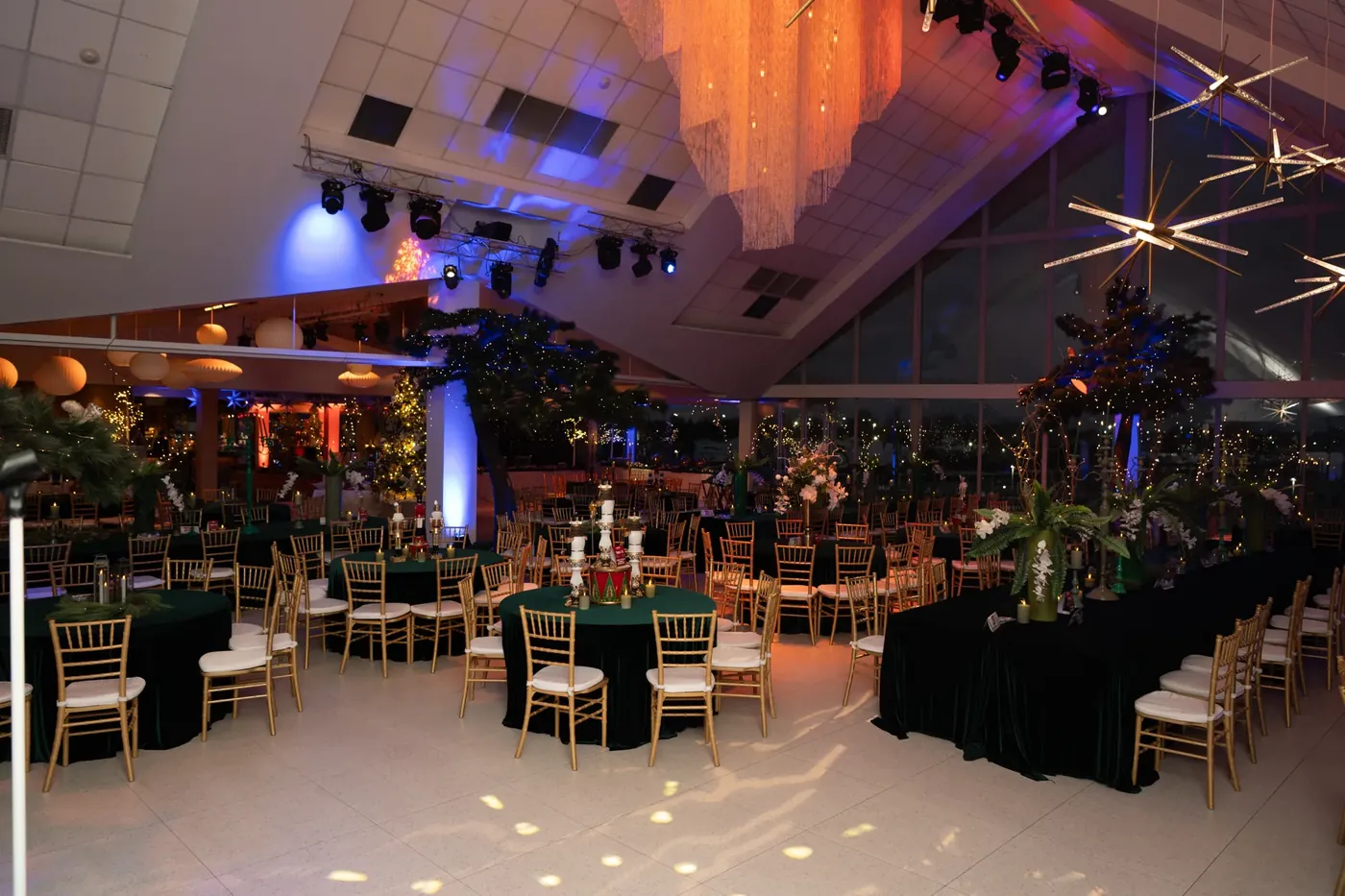The upstairs room set for dinner