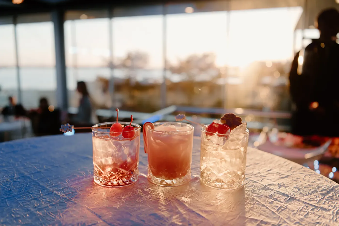 Cocktails on the river at sunset